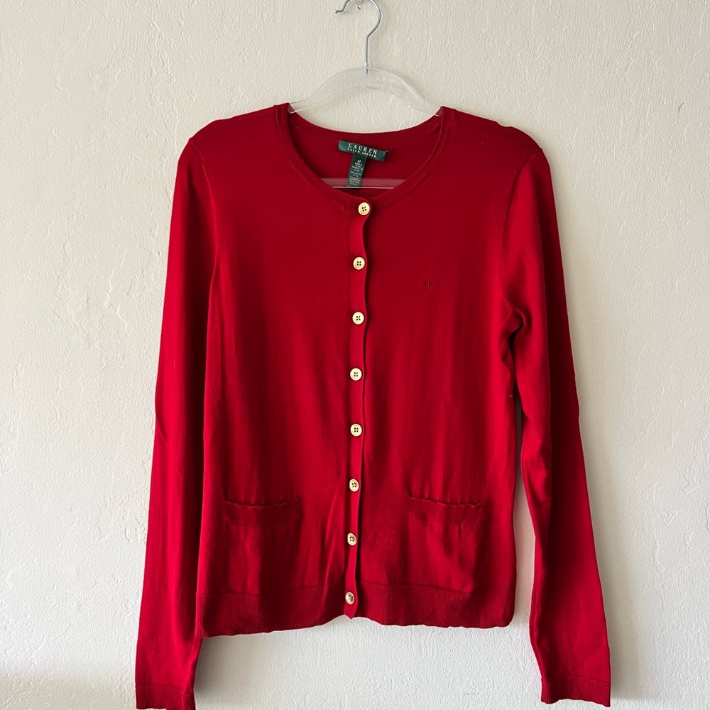 Ralph Lauren Red Button-Up Cardigan